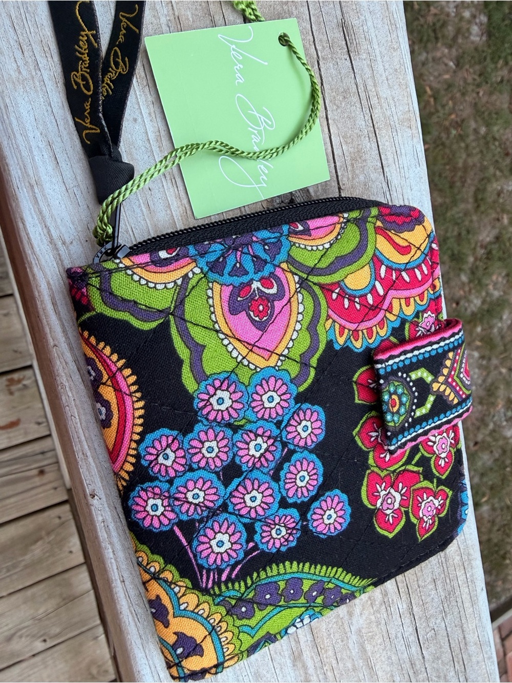 Vera Bradley Black Multicolor Paisley Quilted Zip Wallet